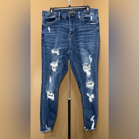 🌼 RUE 21 Curvy High-Rise ankle Jeggings Ripped Dark Blue Skinny Jeans. Size 16.🌼 - Picture 1 of 5